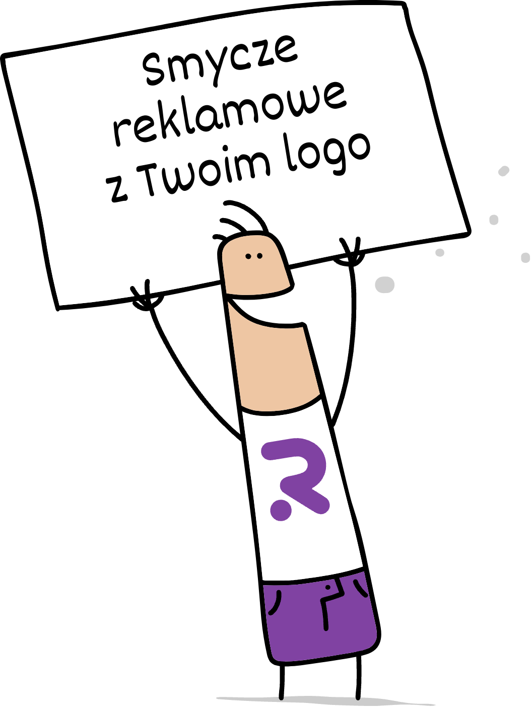 Buddy trzymający napis smycze reklamowe z Twoim logo